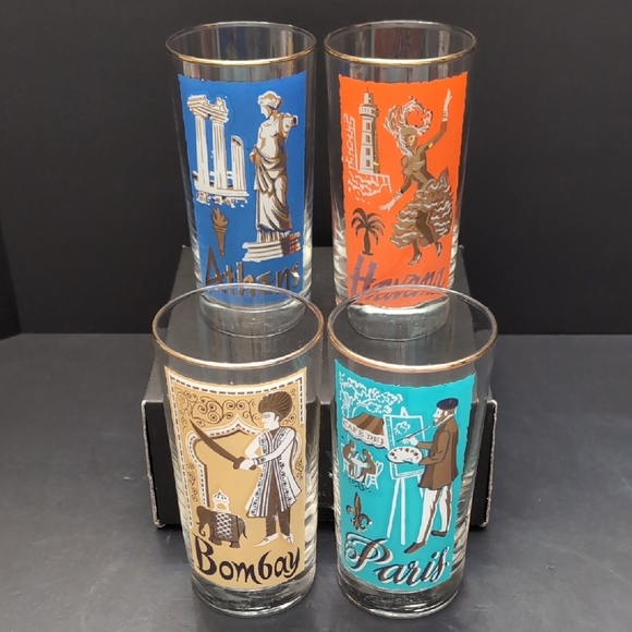 VGT,Libbey Set Of 4 International Cities High Ball/Tumbler Glass Cups. - Picture 1 of 9